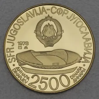 Goldmünze 2500 Dinar "Josip Broz Tito" 1978 (PP) 8. Mittelmeerspiele in Split (Jugoslawien) Ab Werk