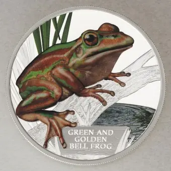 Handgefertigt Silbermünze 1oz "Green and Gold Bell Frog" 2017 Australias Endangered + Extinct (Tuvalu)