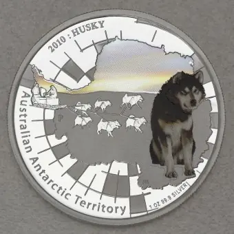 Begrenztes Angebot Silbermünze 1oz "Husky 2010" Australian Antarctic Territory Serie