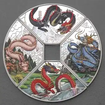 Expressversand Silbermünzen 4 x 1oz "Drache" 2024 (PP/koloriert) Set – 4-teilig Quadrant (Tuvalu)