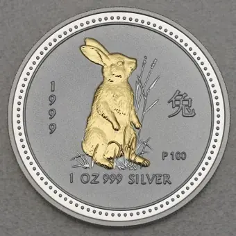 Heißes Angebot Silbermünze 1oz "Hase" 1999 (vergoldet) Lunar I – Year of the Rabbit (Australien)
