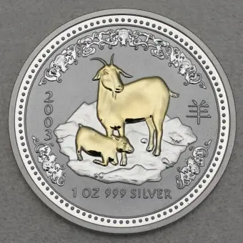 Angebot Silbermünze 1oz "Ziege" 2003 (vergoldet) Lunar I – Year of the Goat (Australien)