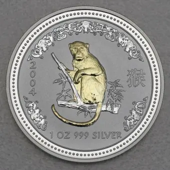 Knallerangebot Silbermünze 1oz "Affe" 2004 (vergoldet) Lunar I – Year of the Monkey (Australien)