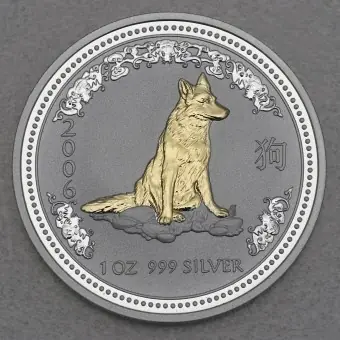 Silbermünze 1oz "Hund" 2006 (vergoldet) Lunar I – Year of the Dog (Australien) Kostenloser Rückversand