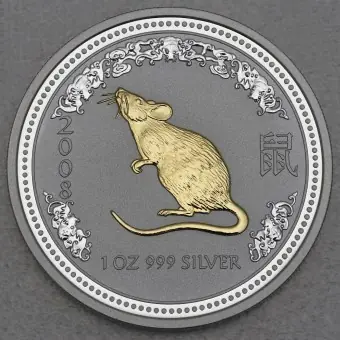 Silbermünze 1oz "Maus" 2008 (vergoldet) Lunar I – Year of the Mouse (Australien) Premium