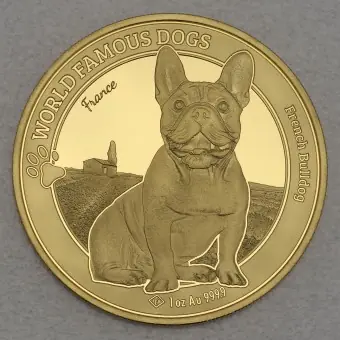 Goldmünze 1oz "Französische Bulldogge" 2022 World Famous Dogs (Kamerun) Limited Edition
