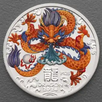 Silbermünze 1/2oz "Drache" 2024 (koloriert) Lunar III – Year of the Dragon (Australien) Günstig