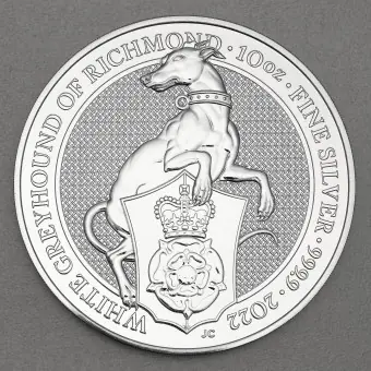 Letzte Chance Silbermünze 10oz "White Greyhound of Richmond" 2022 The Queen's Beasts (Großbritannien)