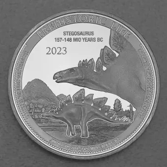 Wochenendangebot Silbermünze 1oz "Stegosaurus 2023" Prehistoric Life (Kongo)