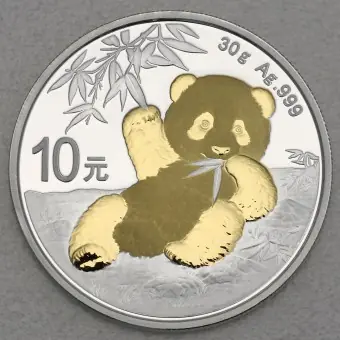 Silbermünze 30g "Panda" 2020 (vergoldet) (China) Kostenloser Rückversand