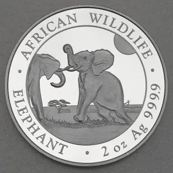 Silbermünze 2oz "Elefant" 2024 African Wildlife diff. (Somalia) Direkt Vom Hersteller