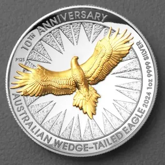 Silbermünze 1oz "Wedge-tailed Eagle" 2024 (PP/HR/vergoldet)10th Anniversary (Australien) Sonderaktion
