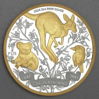 Silbermünze 2oz "125th Anniversary" 2024 (PP/vergoldet) The Perth Mint (Australien) Neue Kollektion