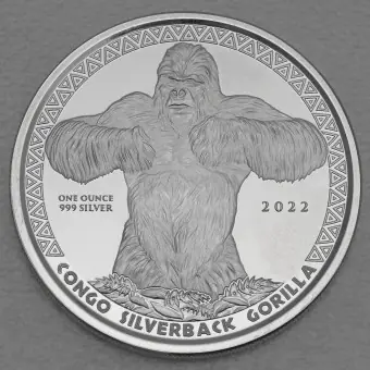 Silbermünze 1oz "Silberrücken Gorilla" 2022 (Kongo) Billig