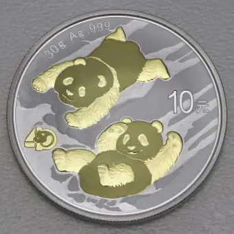 Schneller Versand Silbermünze 30g "Panda" 2022 (vergoldet) (China)