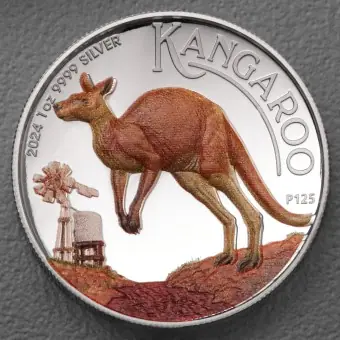 Silbermünze 1oz "Känguru" 2024 (PP/HR/koloriert) (Australien) Knallerangebot