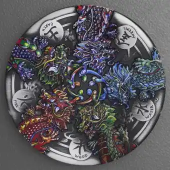 Knallerangebot Silbermünze 5oz "Dragon and the Five Elements" 2024 (AF/koloriert) (Tuvalu)