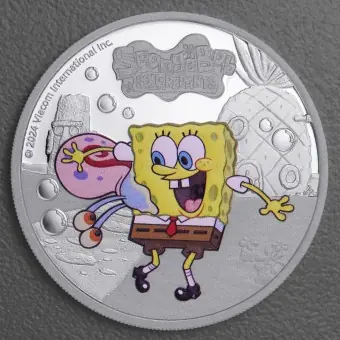 Geld-Zurück-Garantie Silbermünze 1oz "SpongeBob & Gary" 2024 (PP/koloriert) Spongebob Schwammkopf (Tuvalu)