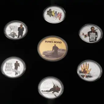Geprüft Silbermünzen 1oz + 6 x 1/2oz "Sean Connery" 2024 (PP/kol./verg.) Set – 7-teilig James Bond (Tuvalu)