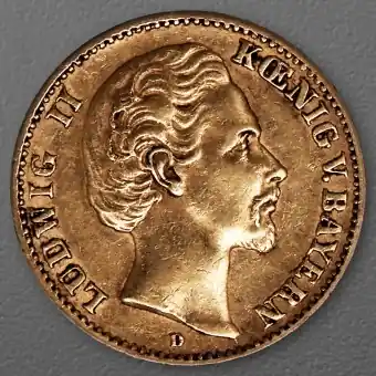 Goldmünze 10 Mark "Ludwig II." 1874-D J.196 (Bayern) Expressversand