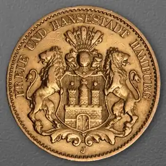 Meistverkauft Goldmünze 10 Mark "Stadtwappen Hamburg" 1879-J J.209 (Hamburg)