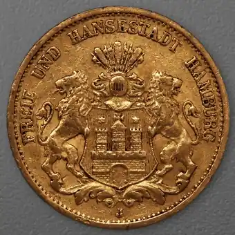 Goldmünze 20 Mark "Stadtwappen Hamburg" 1877-J J.210 (Hamburg) Begrenztes Angebot
