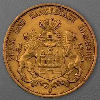 Goldmünze 20 Mark "Stadtwappen Hamburg" 1893-J J.212 (Hamburg) Schnäppchen