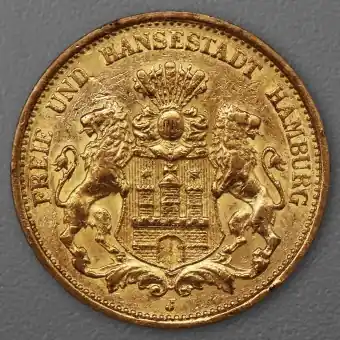 Goldmünze 20 Mark "Stadtwappen Hamburg" 1895-J J.212 (Hamburg) Preisknaller