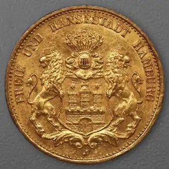 Kostenloser Versand Goldmünze 20 Mark "Stadtwappen Hamburg" 1899-J J.212 (Hamburg)