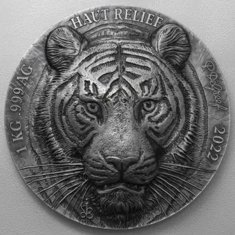 Zertifiziert Silbermünze 1kg "Tiger" 2022 Big Five Asia (Elfenbeinküste)