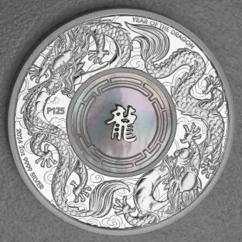 Silbermünze 2oz "Double Dragon & Pearl" 2024 (PP) Perlmutt-Einsatz (Australien) Limited Edition