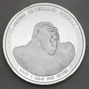 Silbermünze 1kg "Silberrücken Gorilla" 2017 (Kongo) Neue Kollektion