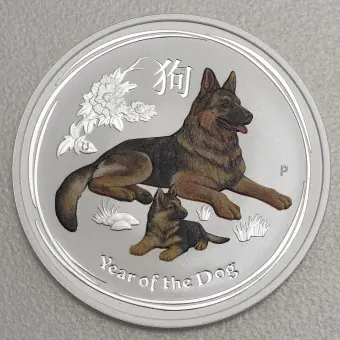 Neue Ware Silbermünze 1oz "Hund" 2018 (koloriert) Lunar II – Year of the Dog (Australien)