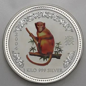 Neu Silbermünze 1kg "Affe" 2004 (koloriert) Lunar I – Year of the Monkey (Australien)