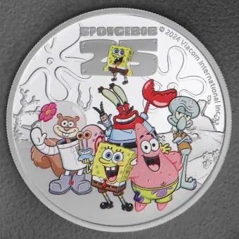 Kostenfreie Lieferung Silbermünze 1oz "SpongeBob & Friends" 2024 (PP/koloriert) (Tuvalu)