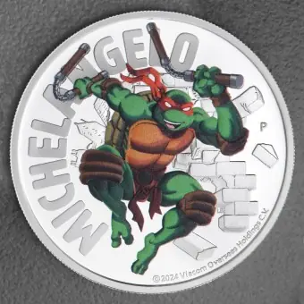 Bestseller Silbermünze 1oz "Michelangelo" 2024 (PP/koloriert) Teenage Mutant Ninja Turtles™ (Tuvalu)