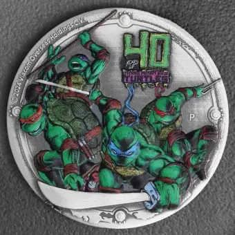 Neu Silbermünze 2oz "Teenage Mutant Ninja Turtles™" 2024 (AF/HR/koloriert) 40th Anniversary (Tuvalu)