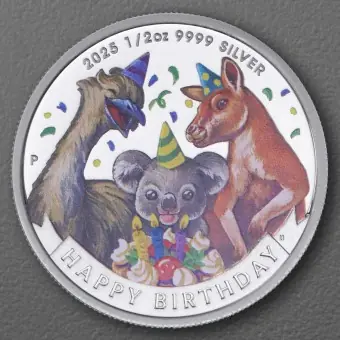 Silbermünze 1/2oz "Happy Birthday" 2025 (PP/koloriert) (Australien) Nur Heute