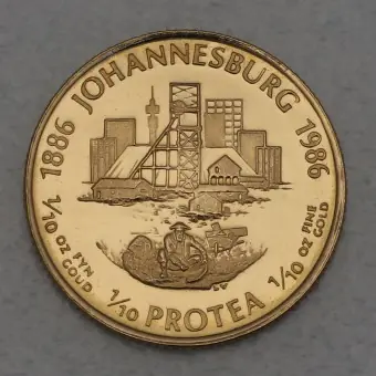 Kostenfreie Lieferung Goldmünze 1/10oz "100. Jubiläum Johannesburg" 1986 Protea (Südafrika)