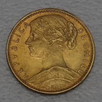 Weltweiter Versand Goldmünze 5 Pesos "Liberty" 1895-1980 (Chile)
