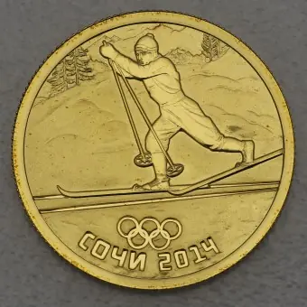 Neuheit Goldmünze 50 Rubel "Langlauf" 2014 Olympia Sotchi (Russland)