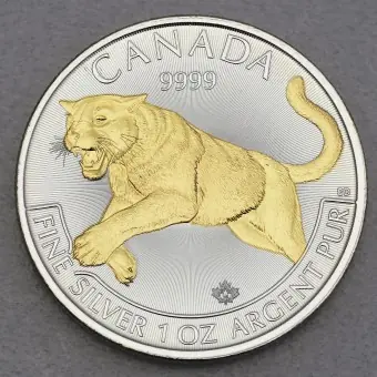 Preisknaller Silbermünze 1oz "Puma" 2016 (vergoldet) Predator (Kanada)