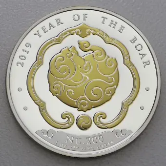 Silbermünze 1oz "Schwein" 2019 (vergoldet) Lunar – Year of the Dog (Bhutan) Sichere Zahlung