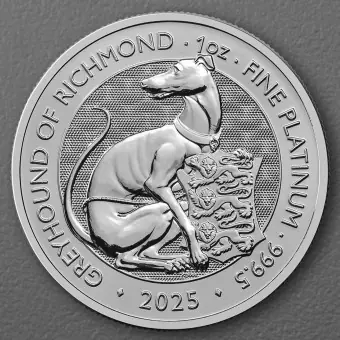 Preis Gesenkt Platinmünze 1oz "Greyhound of Richmond" 2025 Royal Tudor Beasts (Großbritannien)
