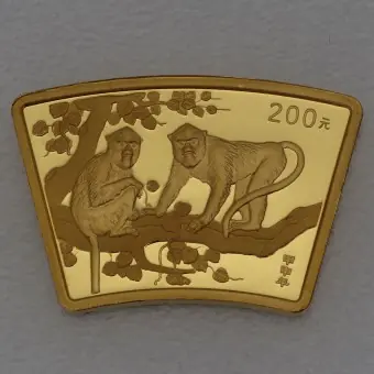 Weltweiter Versand Goldmünze 1/2oz "Affe" 2004 Lunar - Fächerform (China)