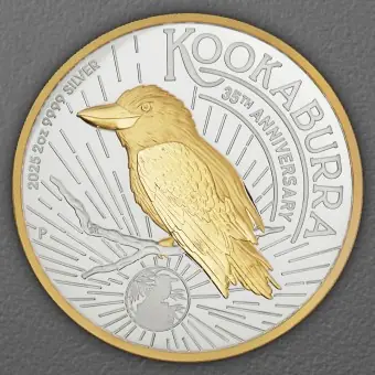 Silbermünze 2oz "Kookaburra" 2025 (PP/HR/vergoldet) (Australien) Nur Für Kurze Zeit