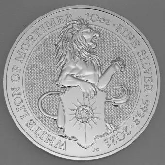 Ab Werk Silbermünze 10oz "White Lion of Mortimer" 2021 The Queen's Beasts (Großbritannien)