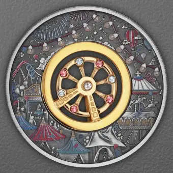 Kostenfreie Lieferung Silbermünze 2oz "Ferris Wheel" 2025 (AF/koloriert/vergoldet) (Tuvalu)