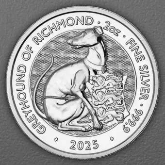 Gleich Bestellen Silbermünze 2oz "Greyhound of Richmond" 2025 Royal Tudor Beasts diff. (Großbritannien)
