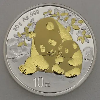 Silbermünze 30g "Panda" 2024 (vergoldet) (China) Geprüft
